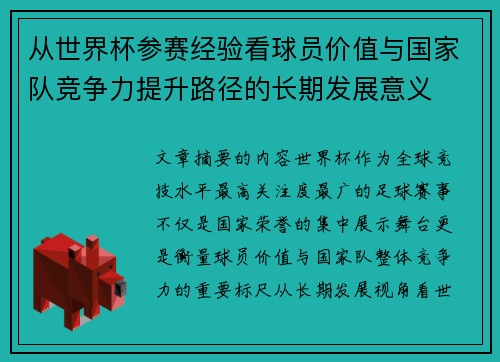 从世界杯参赛经验看球员价值与国家队竞争力提升路径的长期发展意义